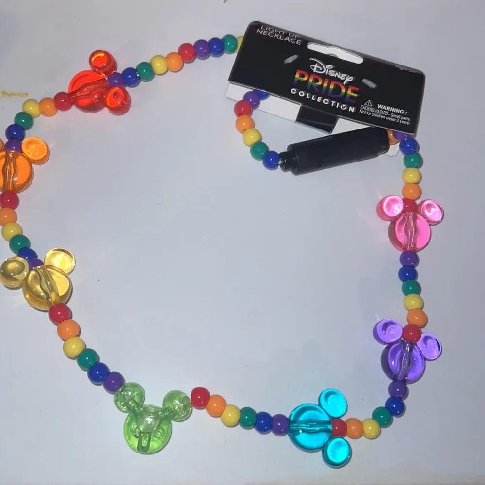 New- Disney Light Up Necklace Mickey Mouse Icon Shaped Beads Rainbow Pride Co… - Image 2