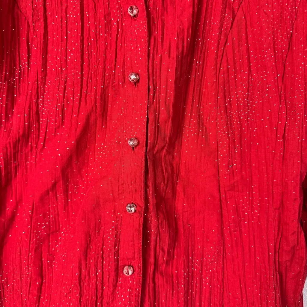 Vintage Y2K Butterfly Red Glitter Shimmer Long Sleeve Button Down S - Image 4