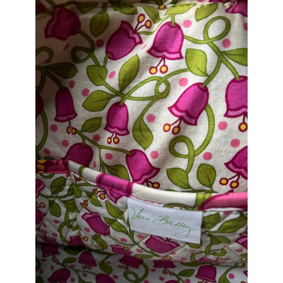 Vera Bradley Quilted Pink and Green Floral Tote Bag - Image 7