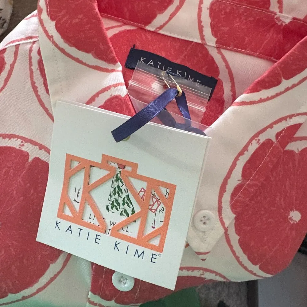 Katie Kime Grapefruit Novelty Button Front Long Sleeve Shirt Size Medium NWT White - Image 3