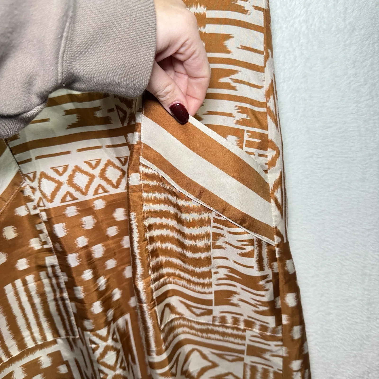 Amanda Uprichard 100% Silk Tan Gold White Flutter Sleeve Mini Dress Women Petite - Image 6