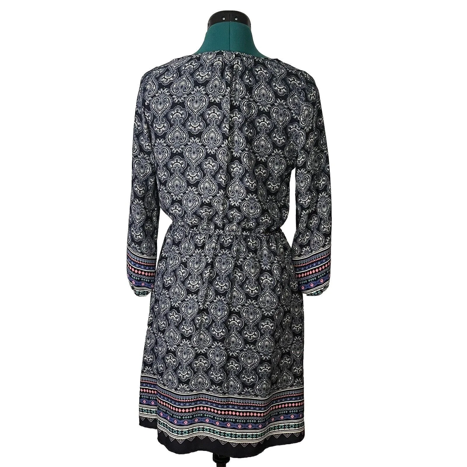 Stitch Fix Dress Papermoon Long Sleeve Pockets Print Navy White Fitted Waist - Image 2