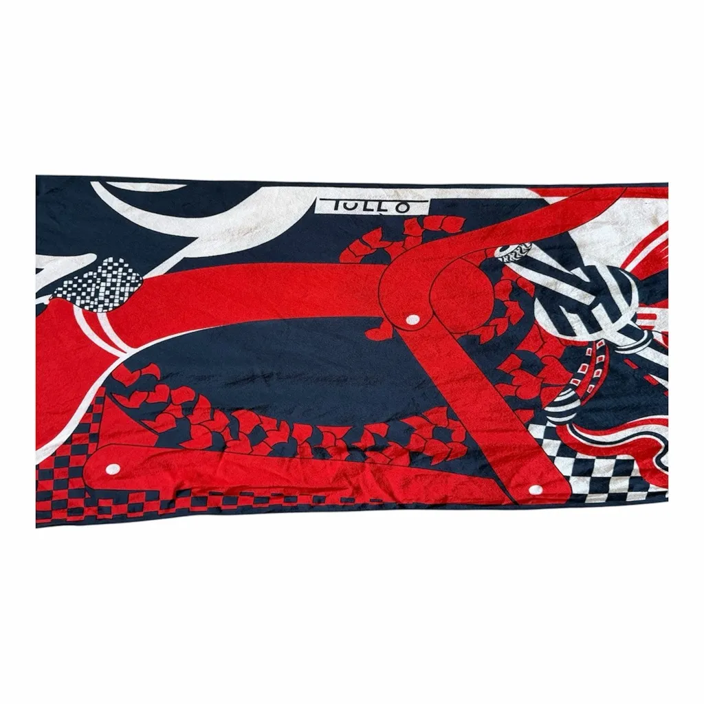 VTG Norma Tullo Silk Scarf Wrap 60s Pop Art Red White Navy Couture Bag Accessory - Image 8
