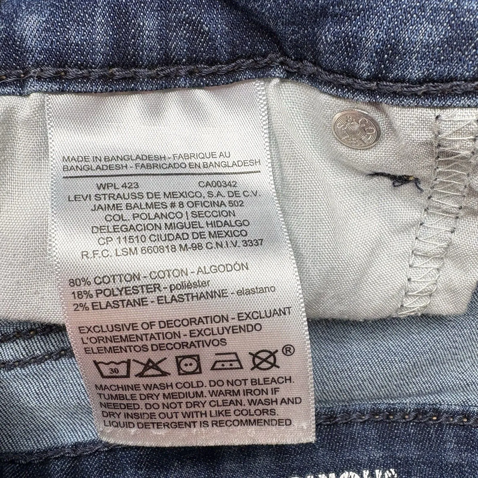 Levi's Denizen High Rise Shorts Blue Cuffed Stretch Denim Shortie Size 12 W31 - Image 5