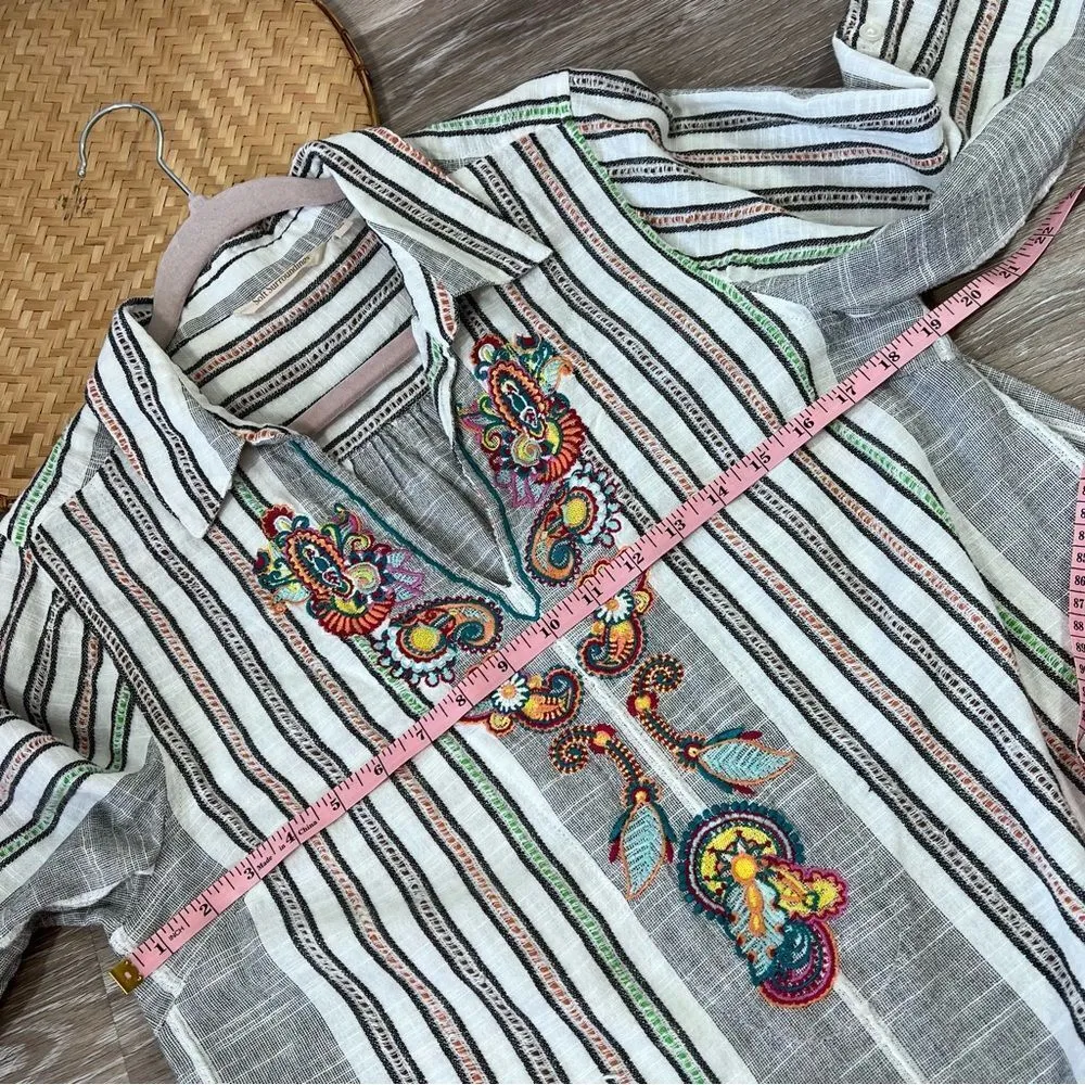 Soft surroundings striped embroidered gauze cotton tunic blouse w/ pockets - Image 8