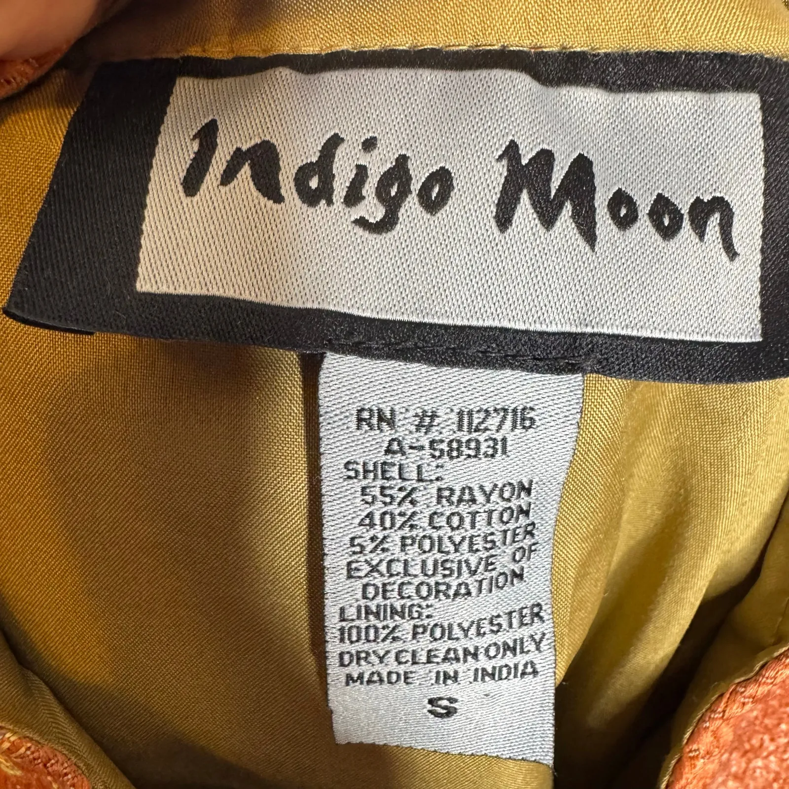 Indigo Moon Vintage Patchwork Tapestry Boho Art to Wear Jacket S Red - Image 5