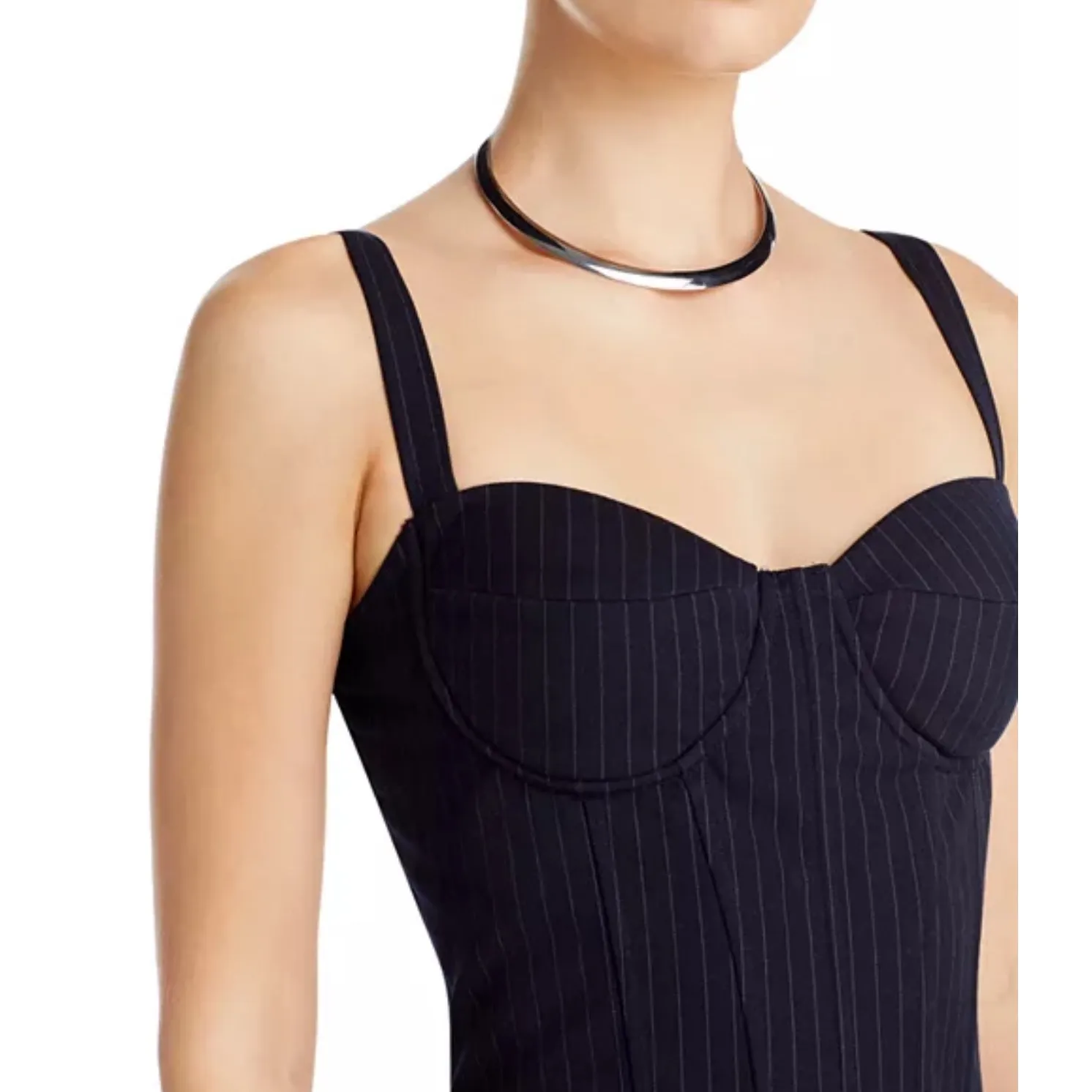 Aqua‎ Pinstripe Bustier Crop Top Sleeveless Lined Party Clubwear - Image 3