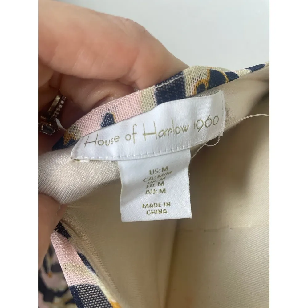 House of Harlow 1960 Abstract Print‎ Ruched Midi Dress Women's Size M Pink Size M - Image 8