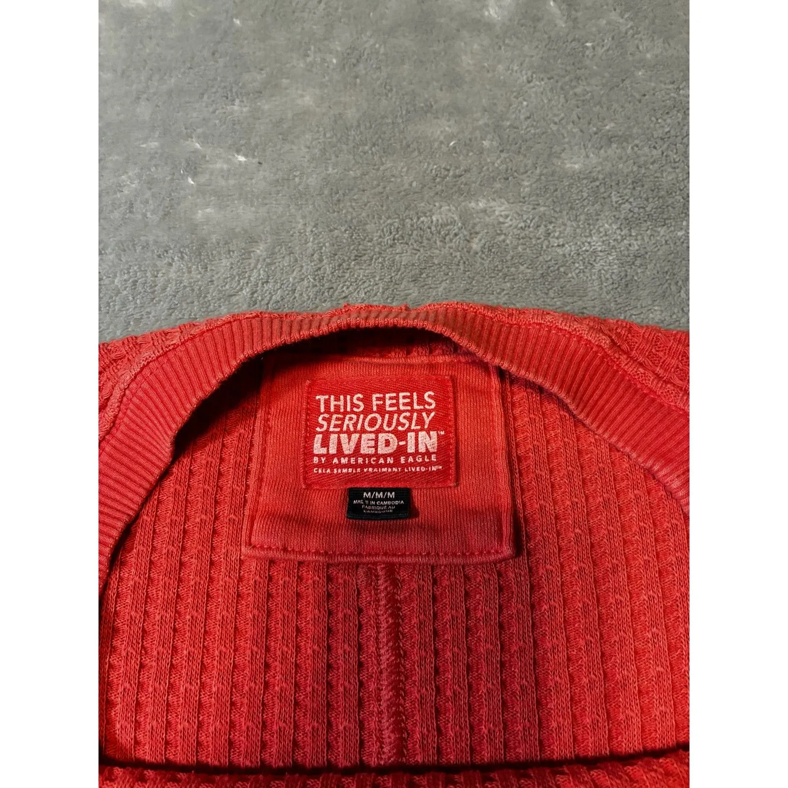 American Eagle Seriously Lived-In Waffle Knit Long Sleeve Top Oversized - Image 2