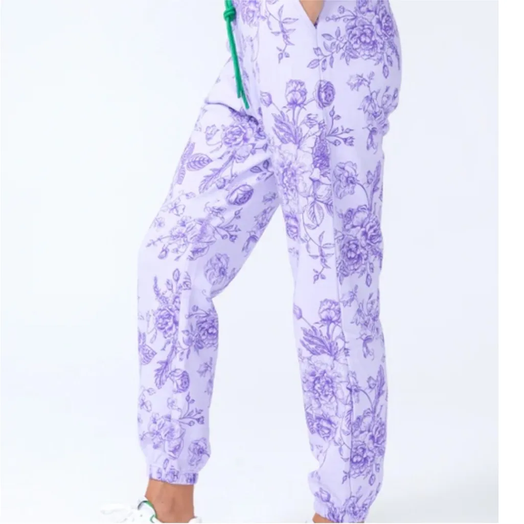 Terez Lavender Floral Jogger Sweatpants Medium - Image 2
