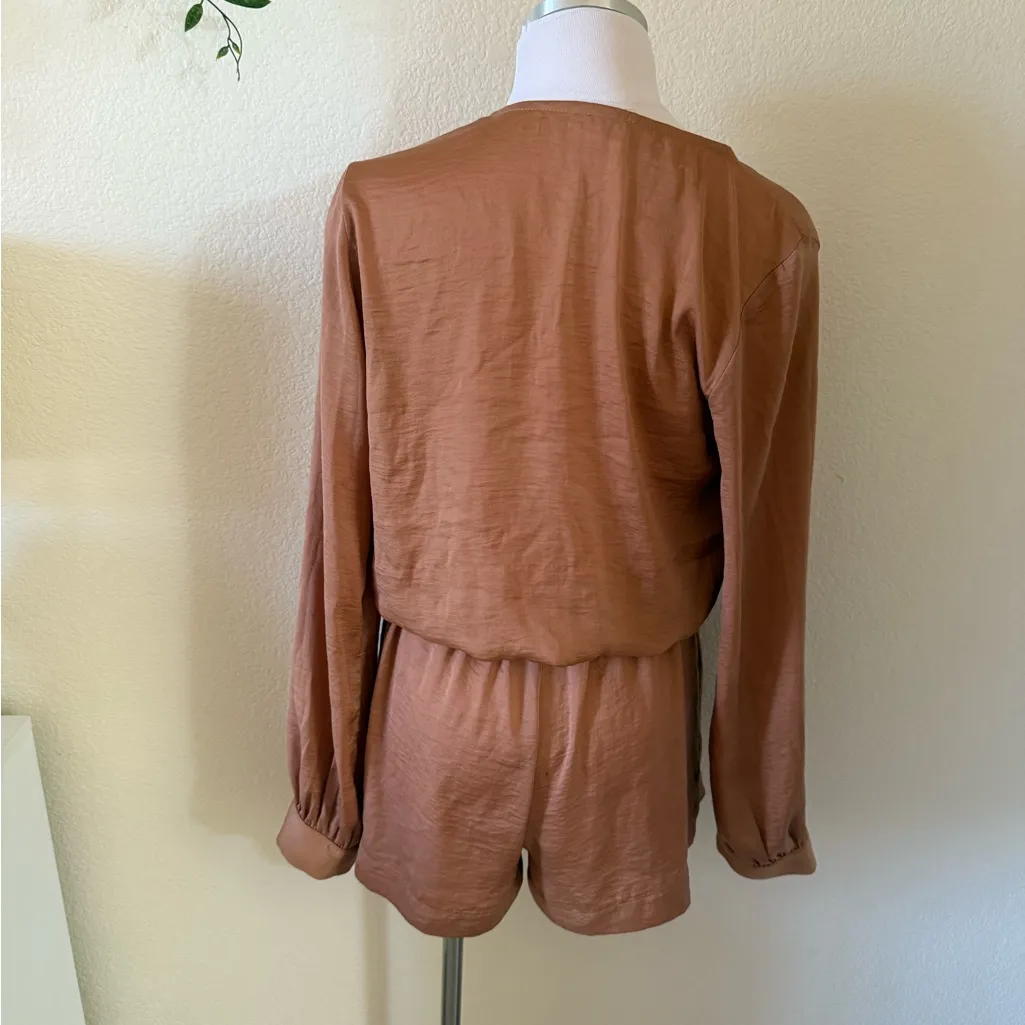 Salmon pink Long Sleeve Wrap Romper Brown Size 6 - Image 2