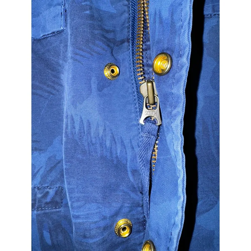 Scotch & Soda Womens LG Jacket Two Toned Blue Tropical Full Zip Quirky Palm Tree - Image 11