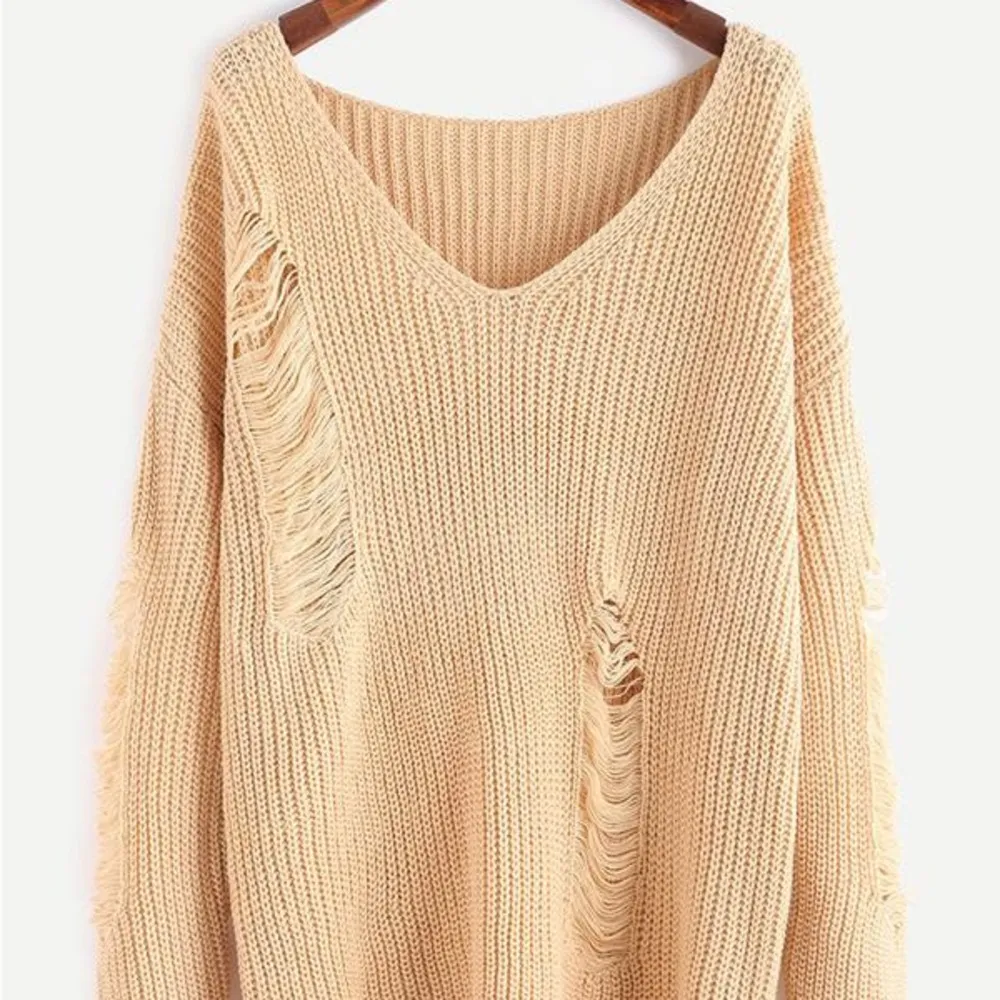 Boutique Oversized tan Hole Sweater sz Small - Image 14