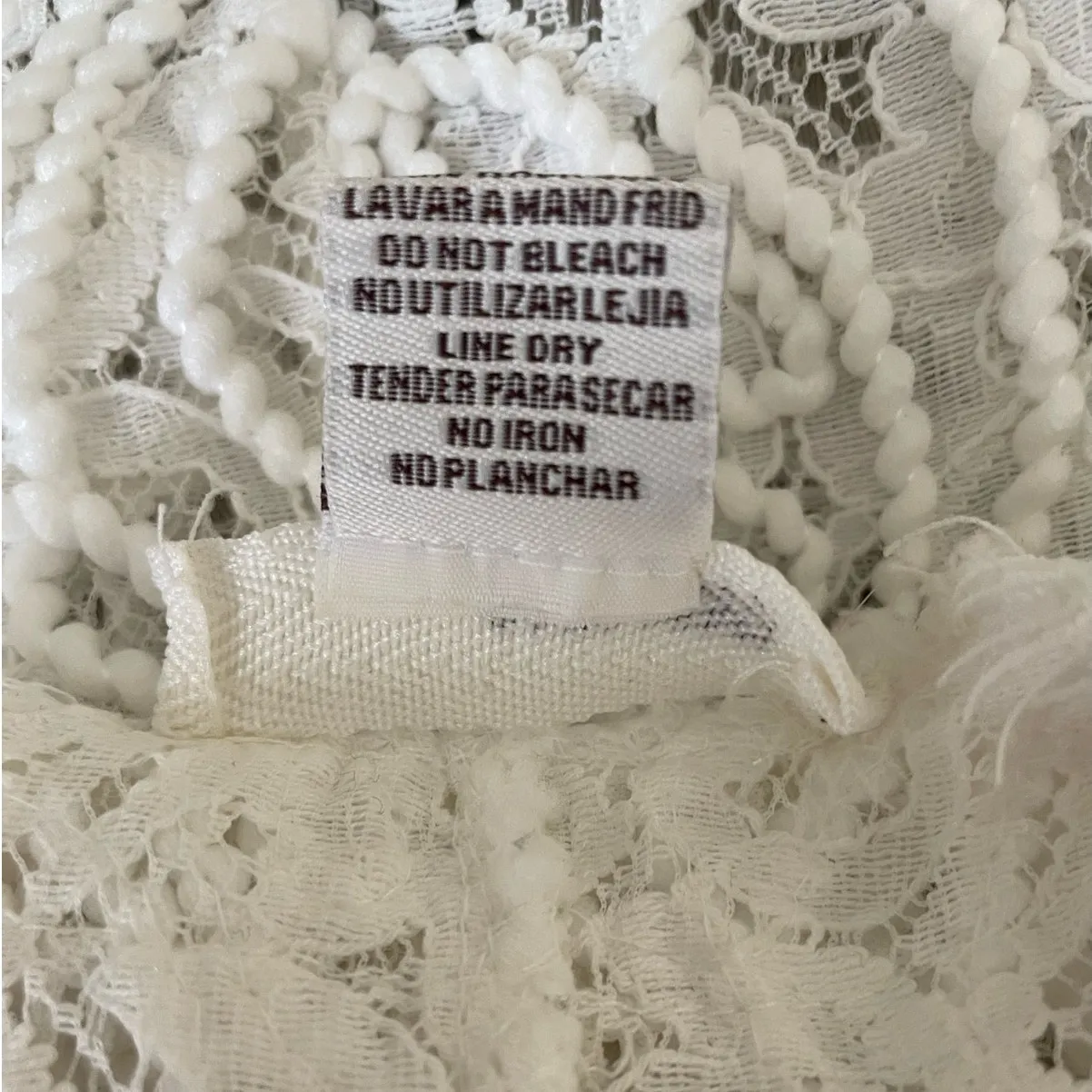 Y2K Sans Souci Women Crop Top L‎ Ivory Crochet Lace Distress Fraying Festival - Image 7