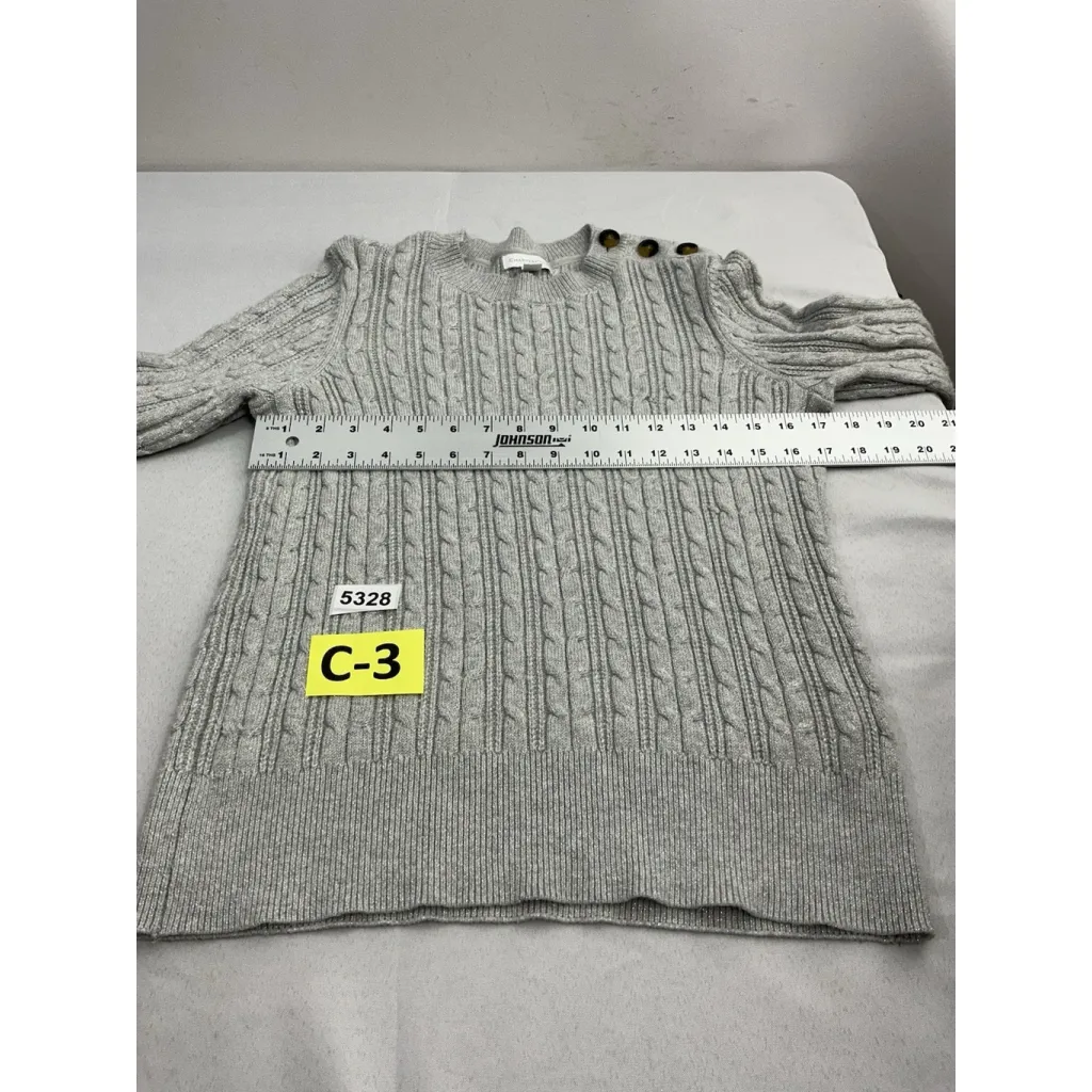 Womans Charter Club Long Sleeve Pullover Sweater Medium Silver Sparkly Mock Neck - Image 6