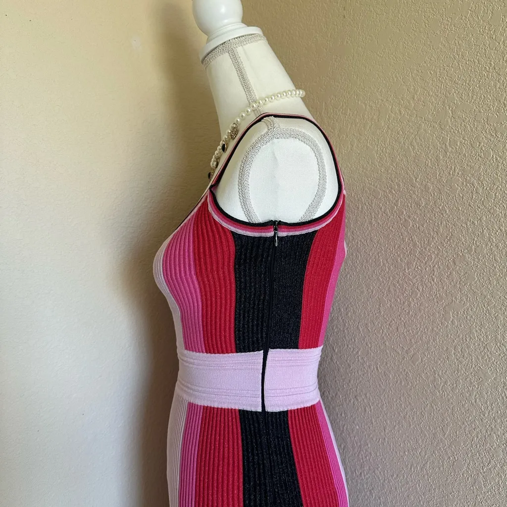 Elliatt Virgo Pink Red Pleated Knit Maxi Dress Gown Sz S Contrast Panel Glitter - Image 7