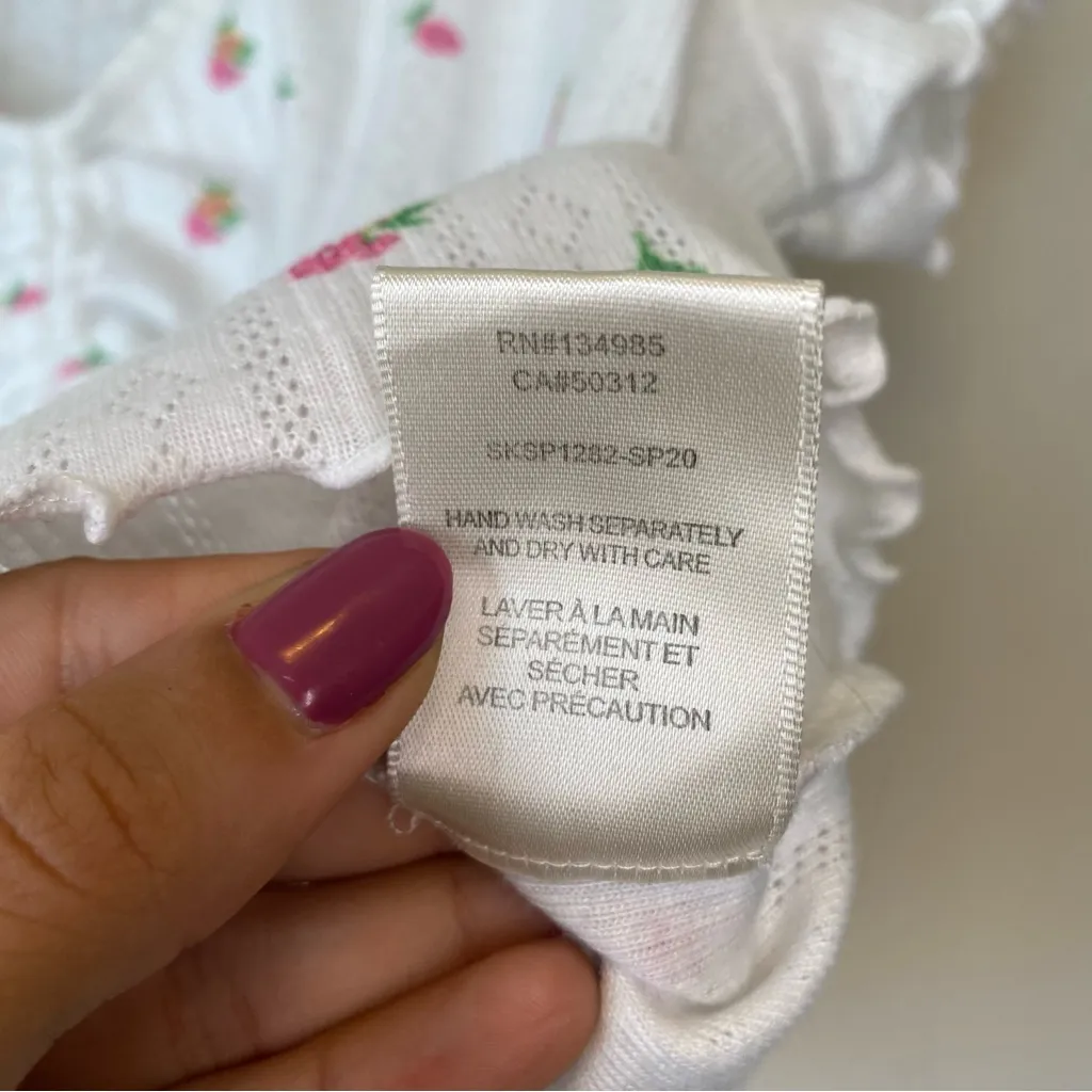 For Love & Lemons Blossom Pointelle Floral Short Sleeve Blouse White/Pink Large - Image 12