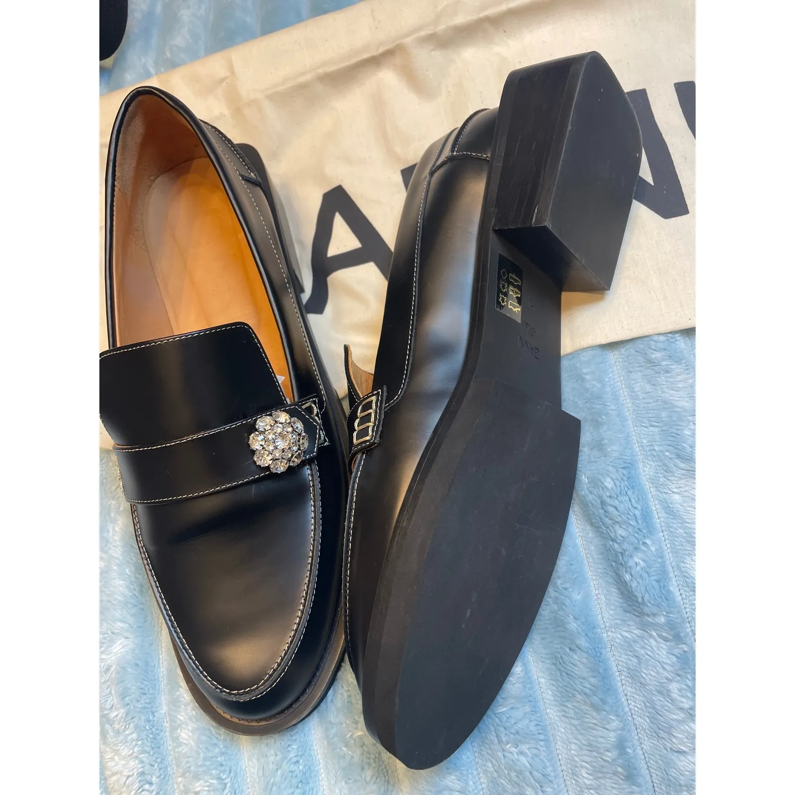 GANNI Crystal Buckle Leather Loafers – Size 41 (USA 10/10.5) - Image 3
