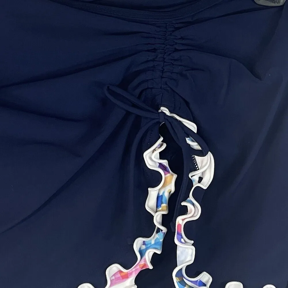 Profile by Gottex Palm Springs SZ 12 Swim Skirt Side Slit Ruffled UPF 50+ Blue - Image 4