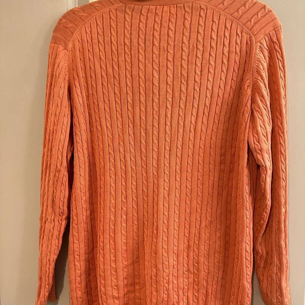Neiman Marcus  Coral Cable Knit Cardigan - Image 3