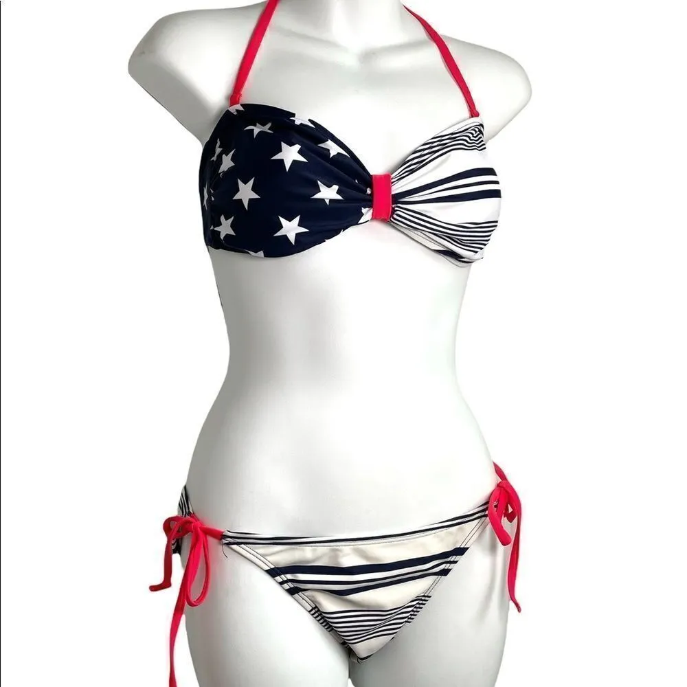Old Navy Stars Stripes Bikini Set Junior Medium Red White Blue Summer Re… - Image 4
