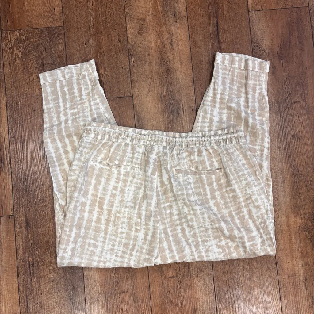 Old Navy High-Waisted Tie-Dye Linen-Blend Straight Cropped Pants Sz XL Tan White - Image 7