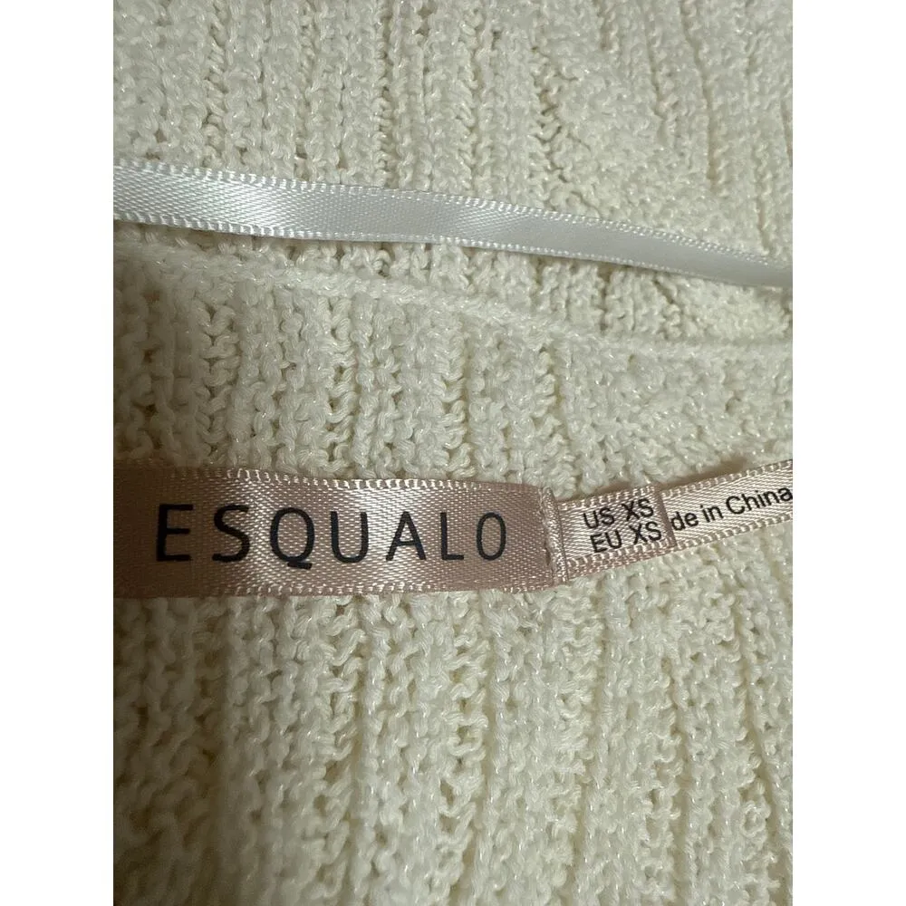 Esqualo Cream Short Sleeve Ruffle Knit Crew Neck Sweater T Shirt Tee Top Size S - Image 3