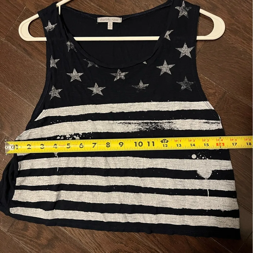 Charlotte Russe Women’s blue and white stars and stripes tank top med America - Image 6