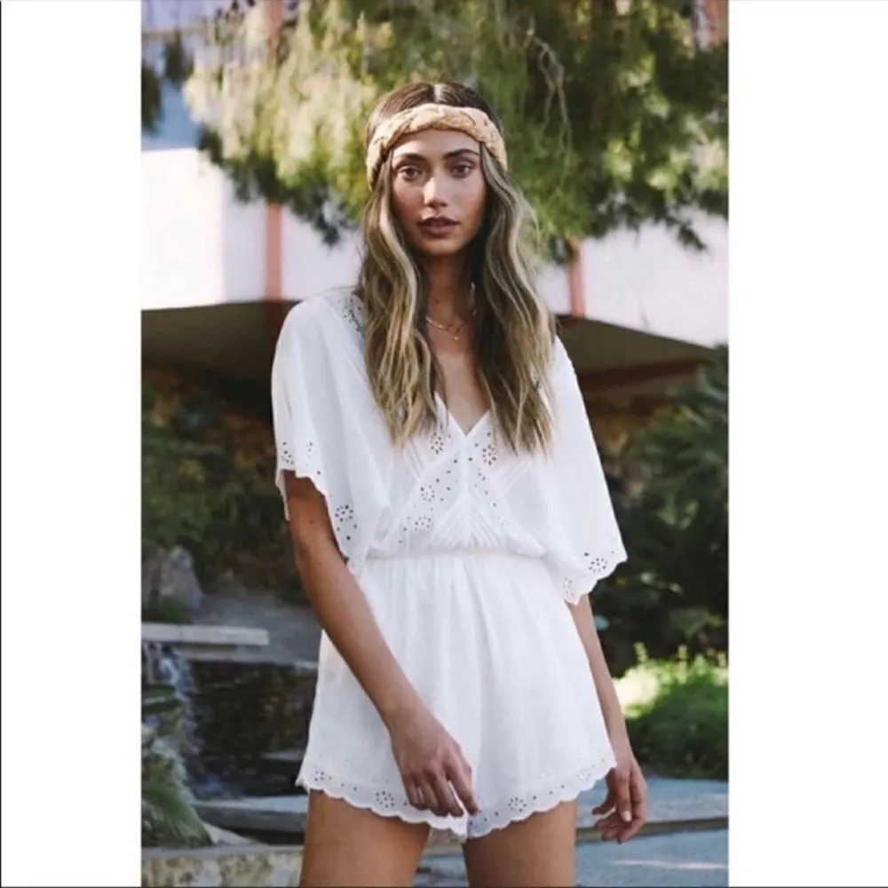 Amuse Society Anderson Eyelet V-neck Romper White XS - Image 10
