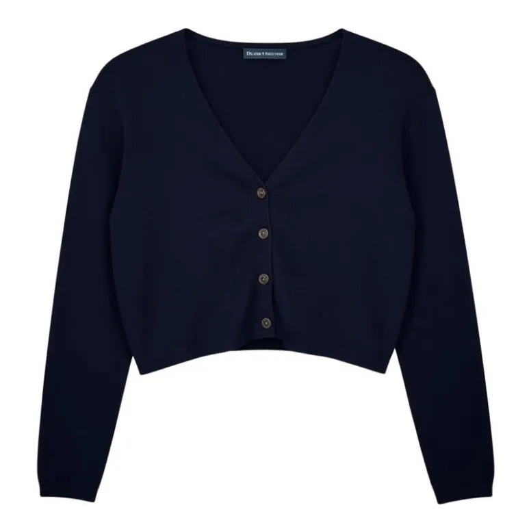 Brandy Melville Cropped Navy Button-Up Cardigan – One Size – EUC - Image 2
