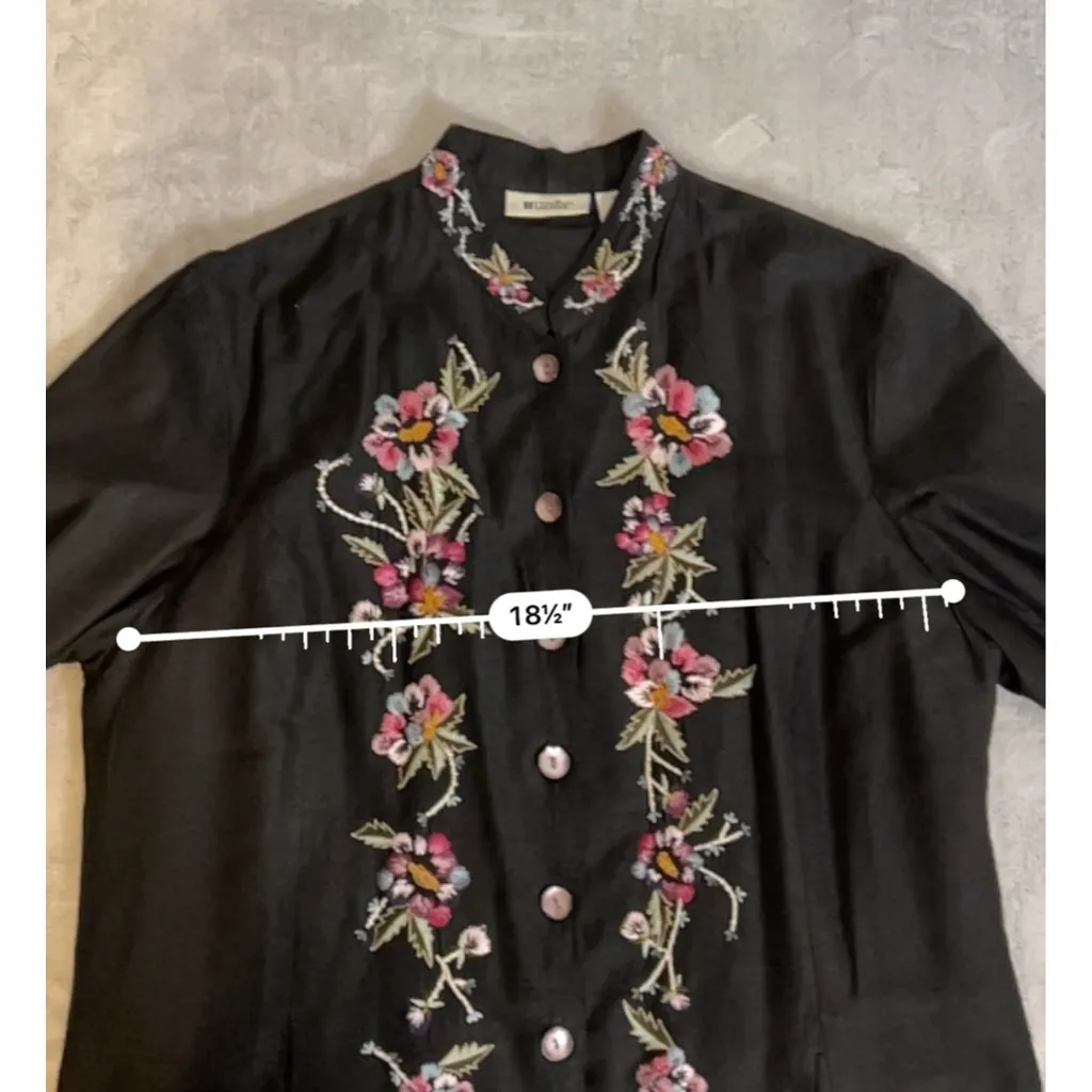 Women's VINTAGE Silk Blend Black Embroidered Jacket L Size L - Image 6