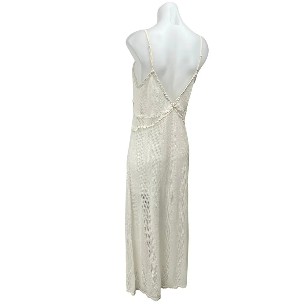 Zara Cream Crochet Knit Sleeveless Ruffle Cami  Maxi Beach Cover Up Dress Size M - Image 4