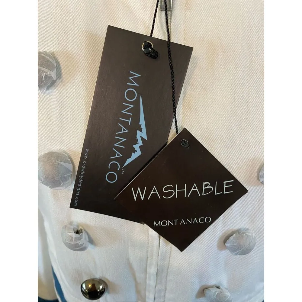 Nwt Montanaco Full Zip White Denim Jean Jacket Double Breasted With Defects Size L - Image 9