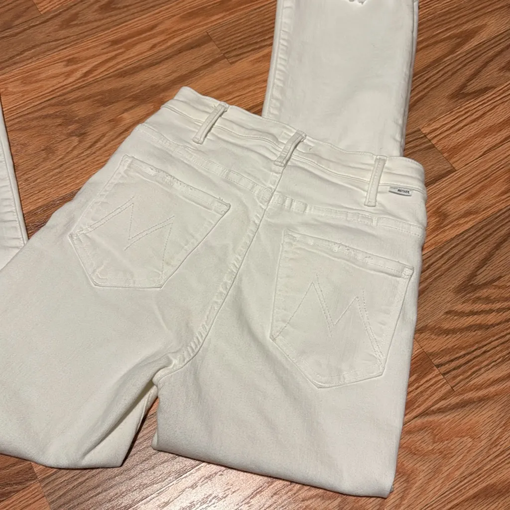 Mother The Hustler Ankle Fray Jeans in Fairest Of Them All white denim 24 - Image 10