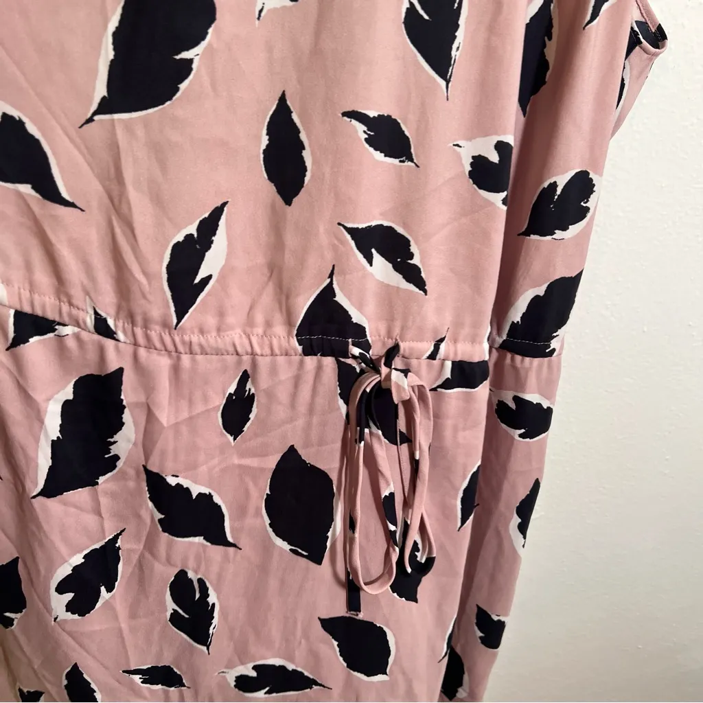 Loft Sleeveless Midi Dress Pink Black Feather Print L - Image 6