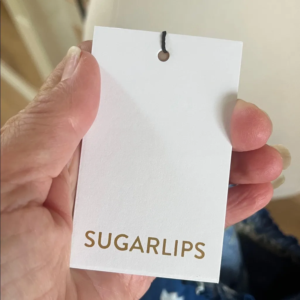 Sugarlips Avara Anita Top Blue Cotton Floral Blouse Flutter Sleeve New - Image 9