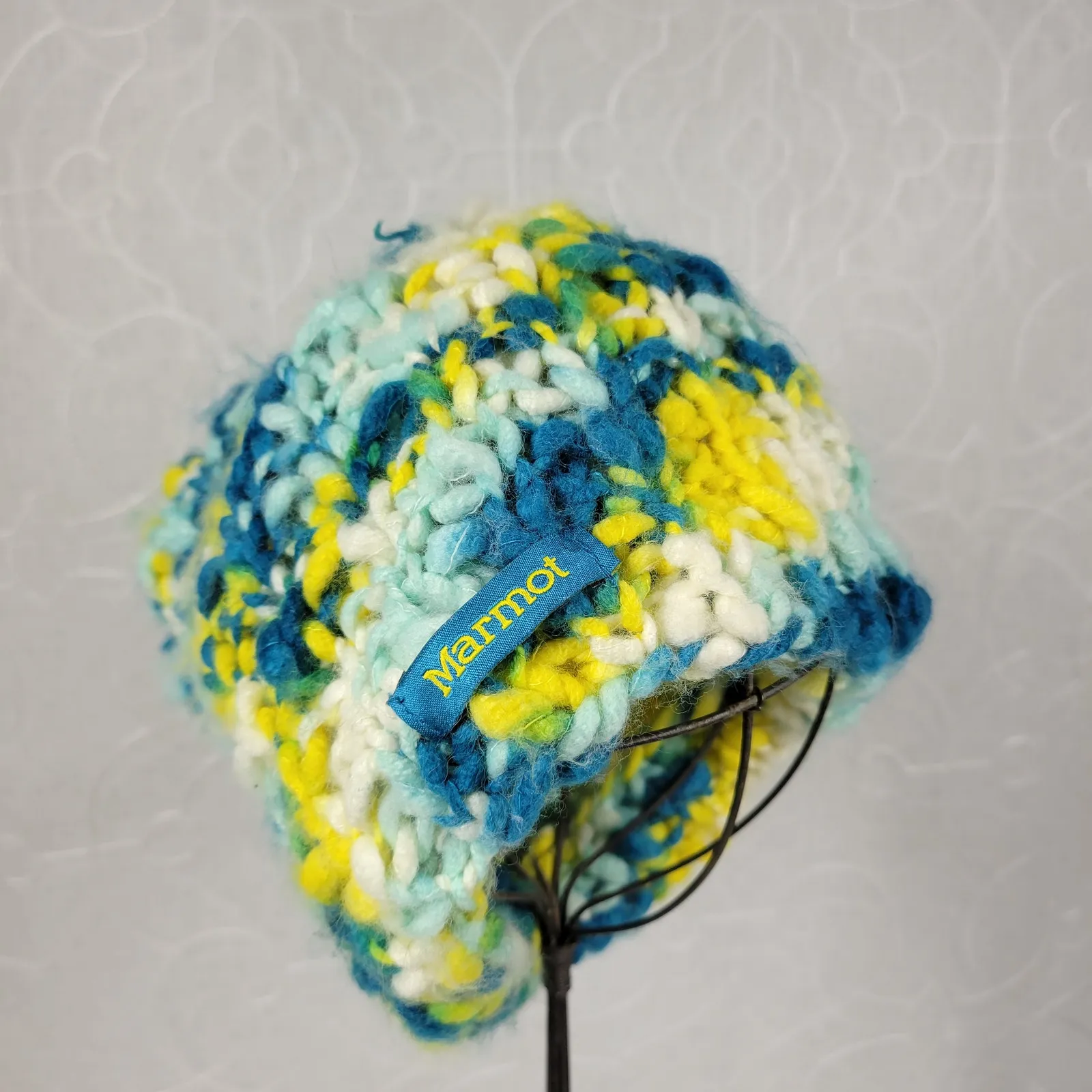 Marmot Frosty Womens Pom Pom Hat OS Green Yellow Loose‎ Knit Winter Cozy Cap - Image 2