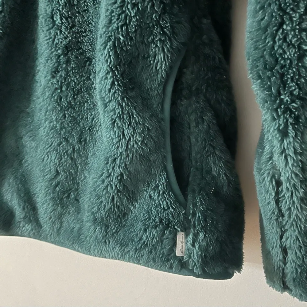 Woman's Eddie Bauer Plush Fleece 1/4 Snap Teal Pullover Size XS - Image 4