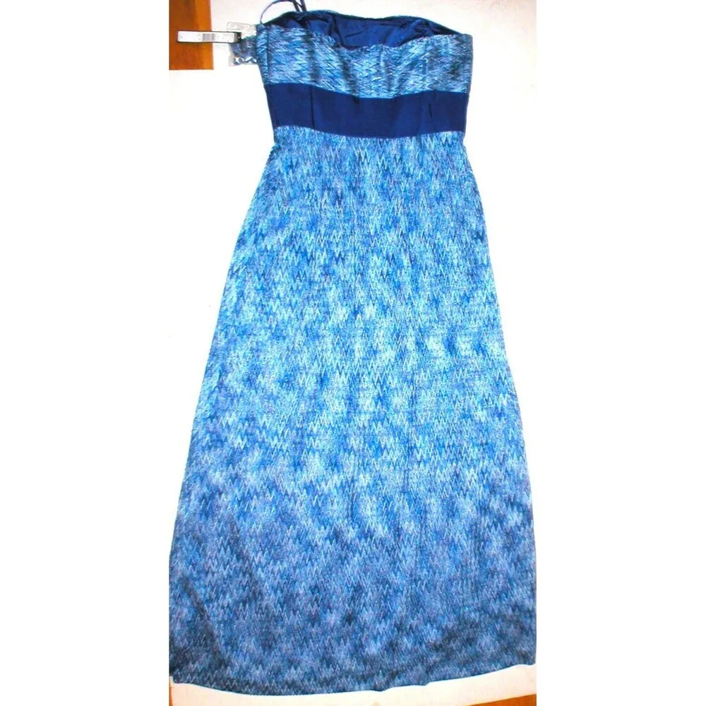 New Womens NWT $189 Tahari Dress Maxi Long Strapless Straps 8 Blue White Chevron - Image 7