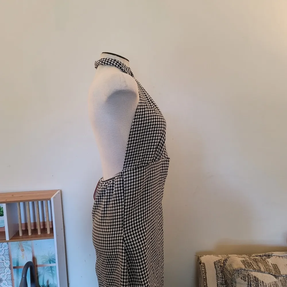 NWT! BooHoo Black White Dogtooth Criss Cross Halter Neck Mini Dress 12 - Image 9