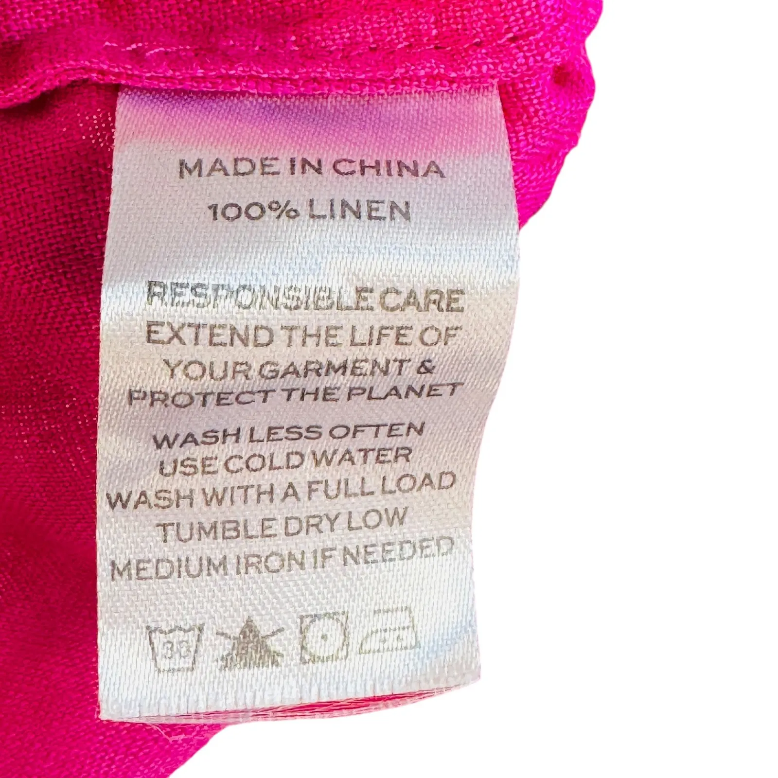 Hill House Home 100% Linen Smocked Ruffle Peplum Top M Hot Pink Fuchsia Coquette - Image 4