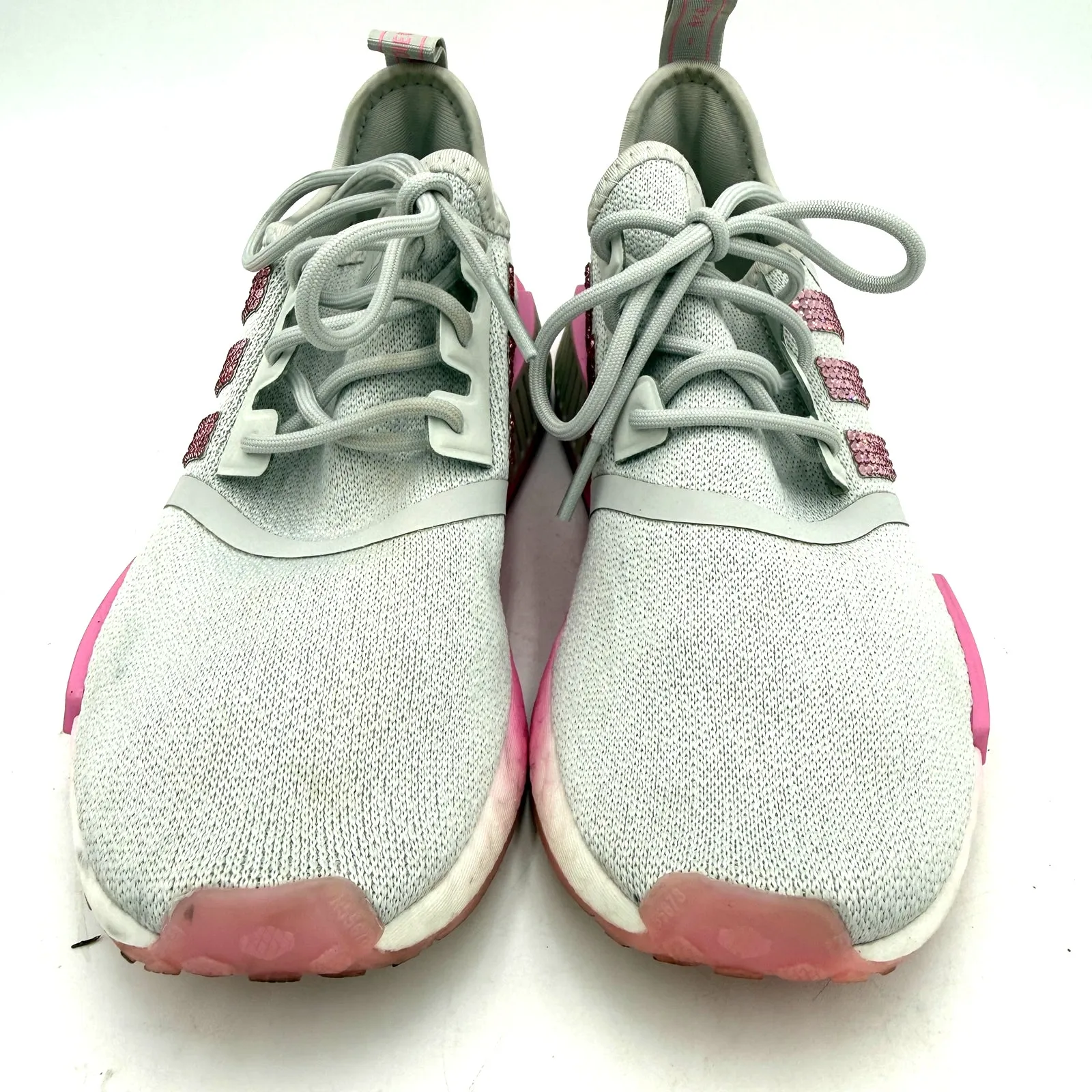 Adidas Grey & Pink NMD R1 Swarovski Crystals Bling Rhinestone Sneakers Size 7.5 - Image 3