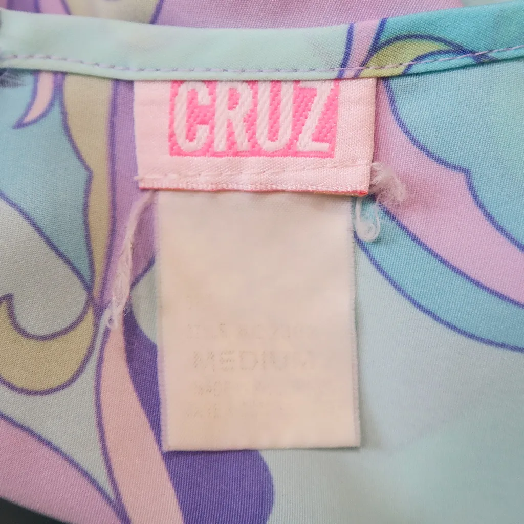 Vintage 80s Cruz Pastel Psychedelic Floral Dress Purple Size M - Image 9