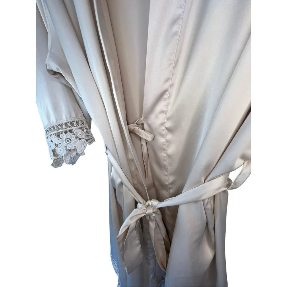 Unbranded Light Blush Dainty Robe With Crochet Floral Design On Hems Pink Size undefined - Image 3