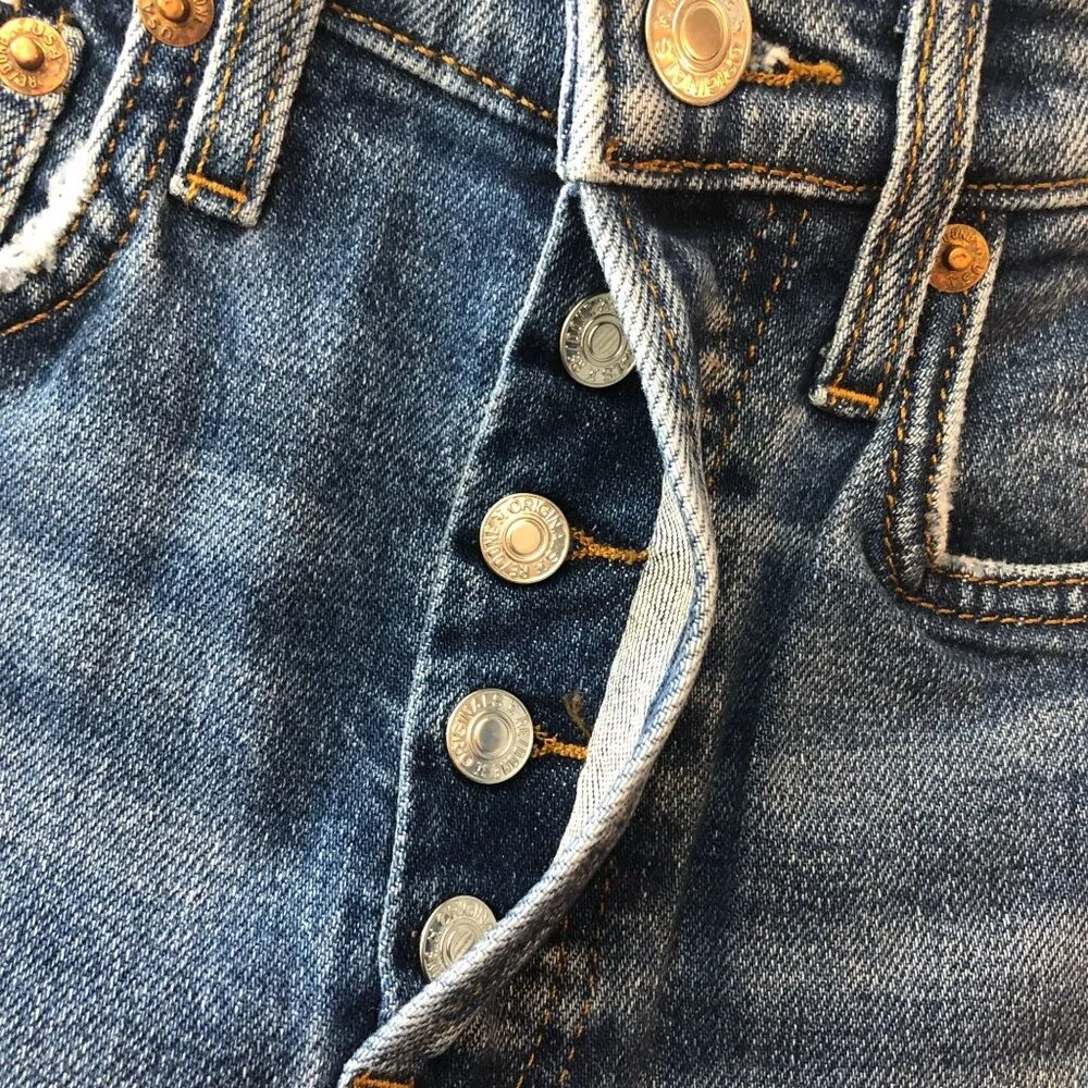 Re/Done Womens Jeans 70s Stove Pipe Jeans High Rise Button Fly Dusted Blue 25 - Image 5