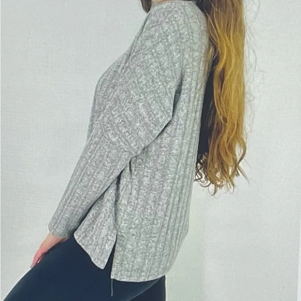 Anthropologie Eri+Ali Fiona Hacci gray ribbed mock neck sweater, size M spring - Image 2