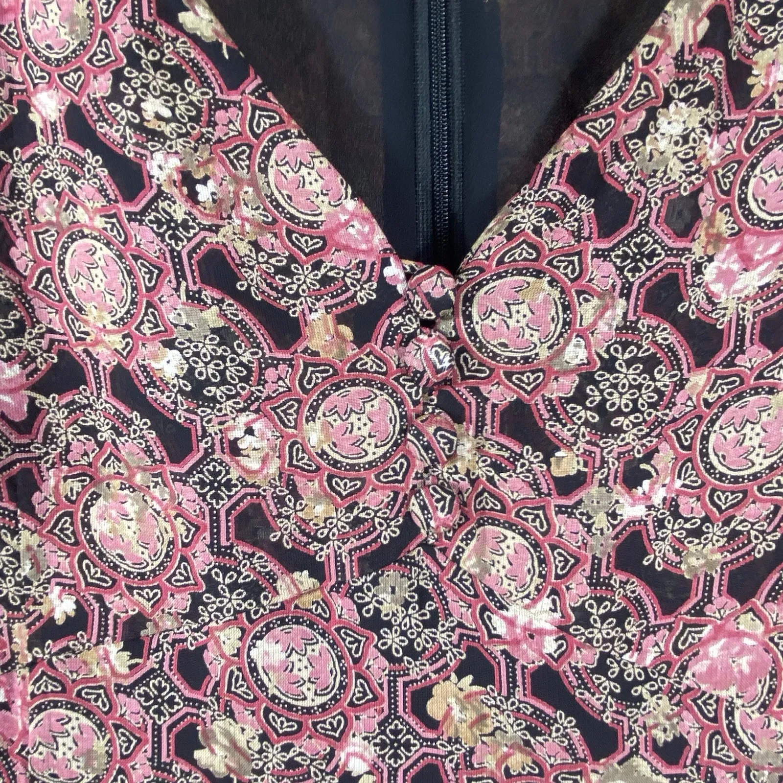 J Jill Sz 6 Petite Midi Dress V-Neck Artsy Stretch Career 3/4 Sleeve Back Zip‎ - Image 5