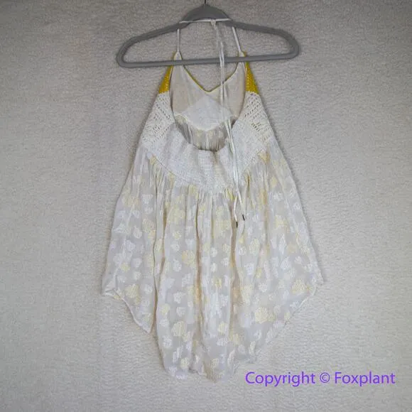 New! Free People Women's Crochet Halter Yellow Bell Tunic Ivory Combo,‎ size L - Image 8