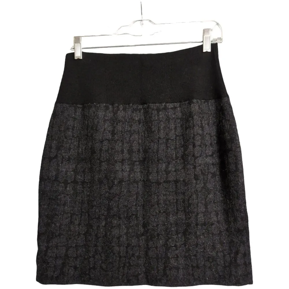Eileen Fisher Black Textured High Waisted A Line Wool Blend Skirt Size L - Image 3