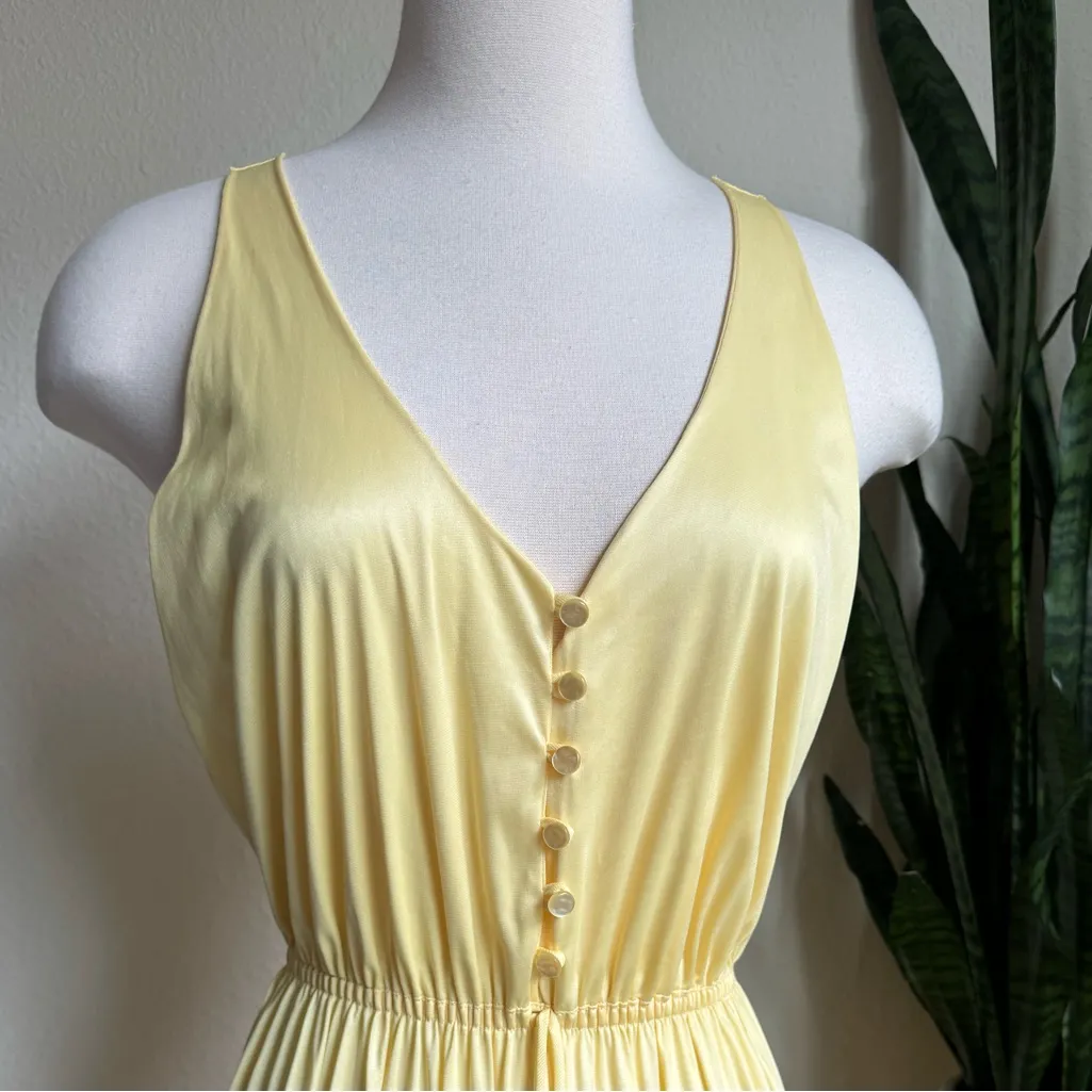 70s‎ Vintage Butter Yellow Wide Leg Jumpsuit – Union Made USA Glam Romcom Core Size M - Image 4